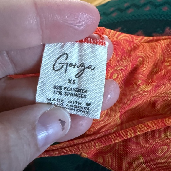 Gonza orange and yellow patterned groovy Revolve bikini swimsuit set - Picture 5 of 5